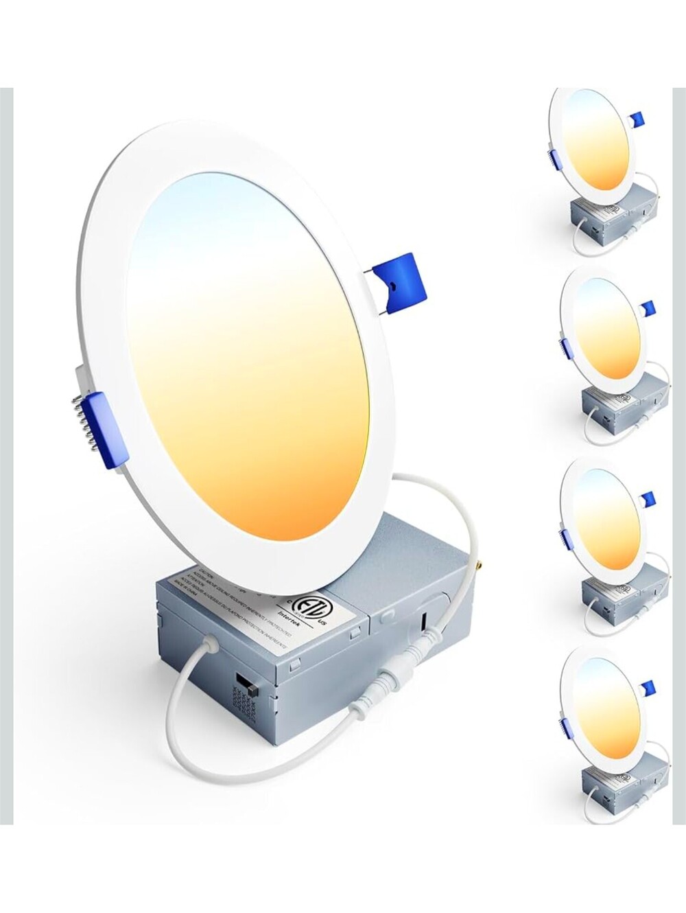 Ensenior 4pk 6" LED Recessed Light 5CCT Dimmable Cables Wafer
